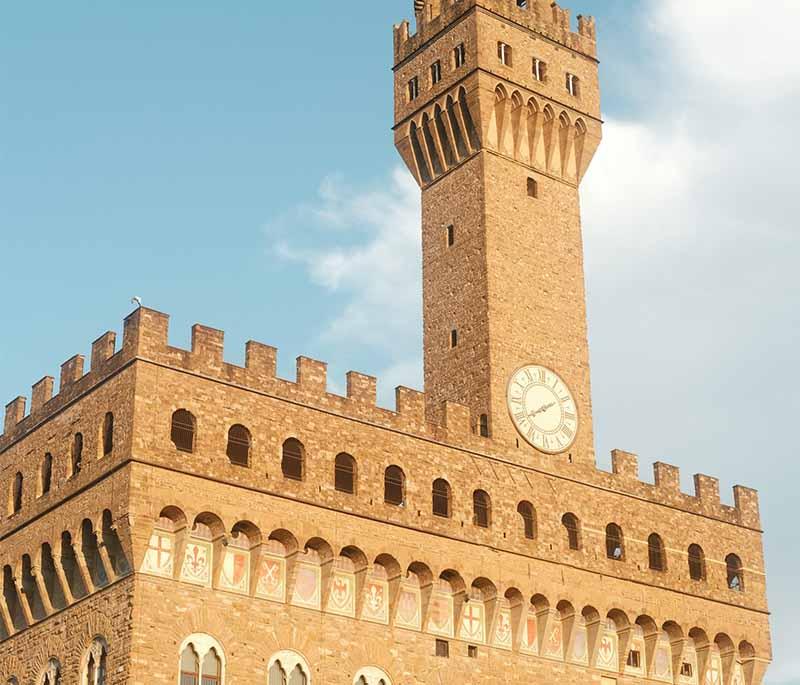 Piazza della Signoria, Florence, a historic square in front of Palazzo Vecchio, known for its statues and a replica of David.