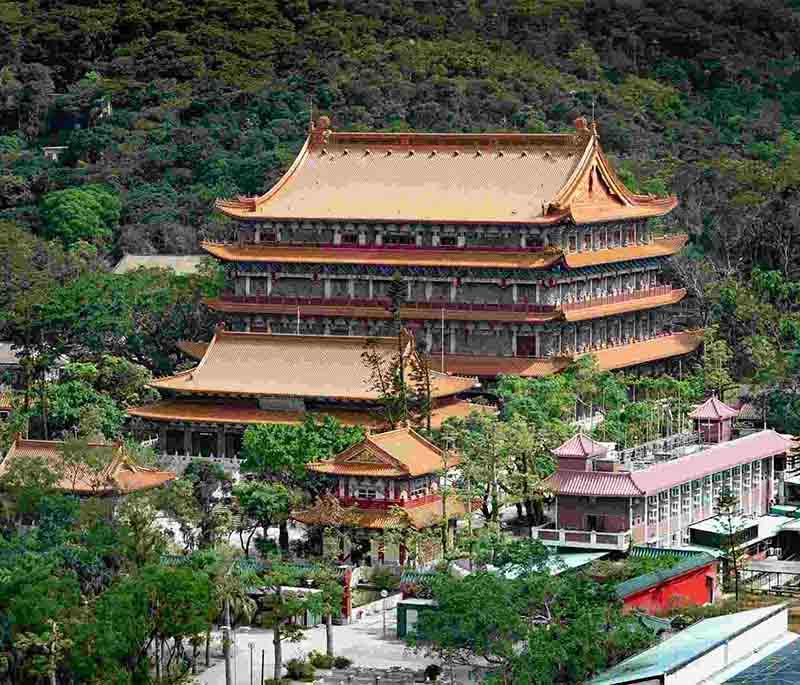 Po Lin Monastery on Lantau Island, a serene Buddhist temple known for the Tian Tan Buddha and stunning mountain views.