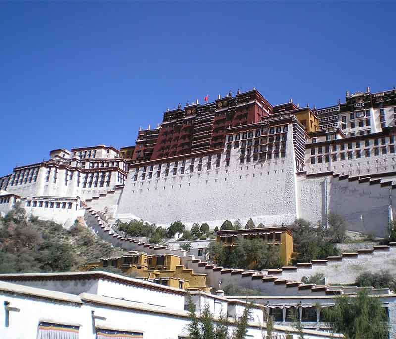 Potala Palace in Lhasa, Tibet, is a monumental structure that was the former residence of the Dalai Lama.