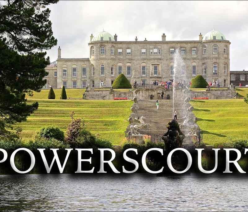 Powerscourt House and Gardens, County Wicklow, a grand estate with landscaped gardens, a waterfall, and a historic house.