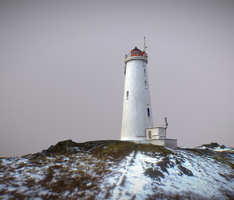 Reykjanesviti Lighthouse, Iceland's oldest lighthouse, located on the scenic Reykjanes Peninsula coastline.