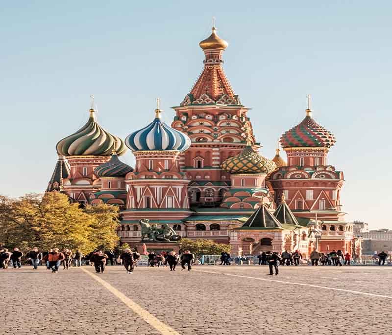 Saint Basil's Cathedral, Moscow - Known for its colorful onion domes and unique architecture, a symbol of Russia.