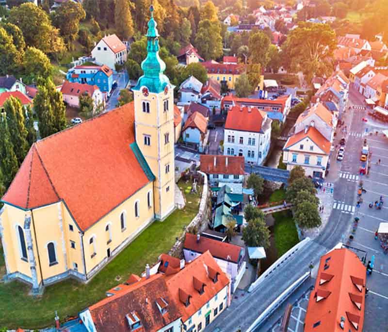 Samobor, a picturesque town near Zagreb, famous for its medieval castle ruins and delicious kremšnita pastries.