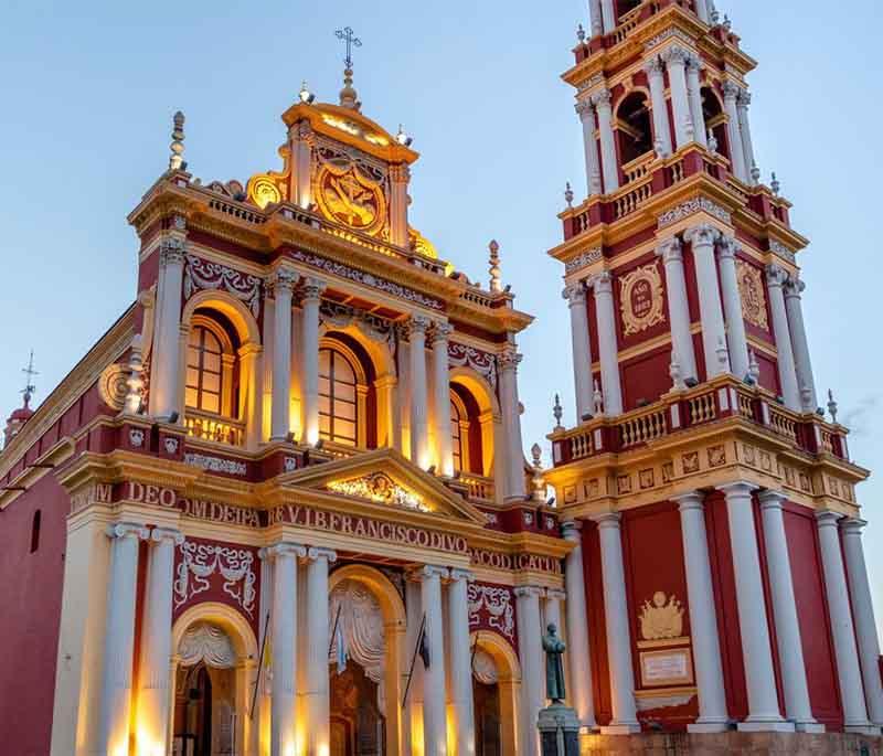 San Francisco Church and Convent, Salta: Depicting colonial architecture with intricate baroque details, ornate.