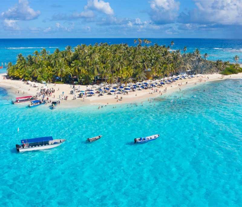 San Andres Island, a Caribbean island known for its crystal-clear waters, white sandy beaches, and vibrant marine life.