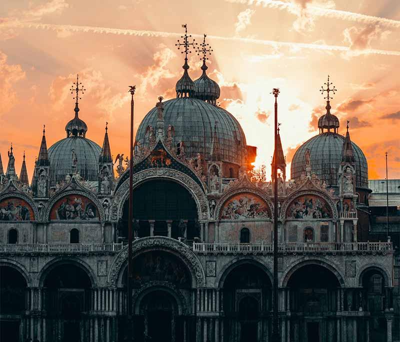 San Marco Basilica, Venice, a magnificent cathedral known for its ornate façade, mosaics, and the Pala d'Oro altarpiece.