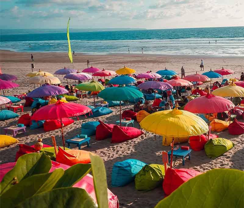 Seminyak, Bali, a trendy beach area known for its upscale resorts, vibrant nightlife, and fine dining.