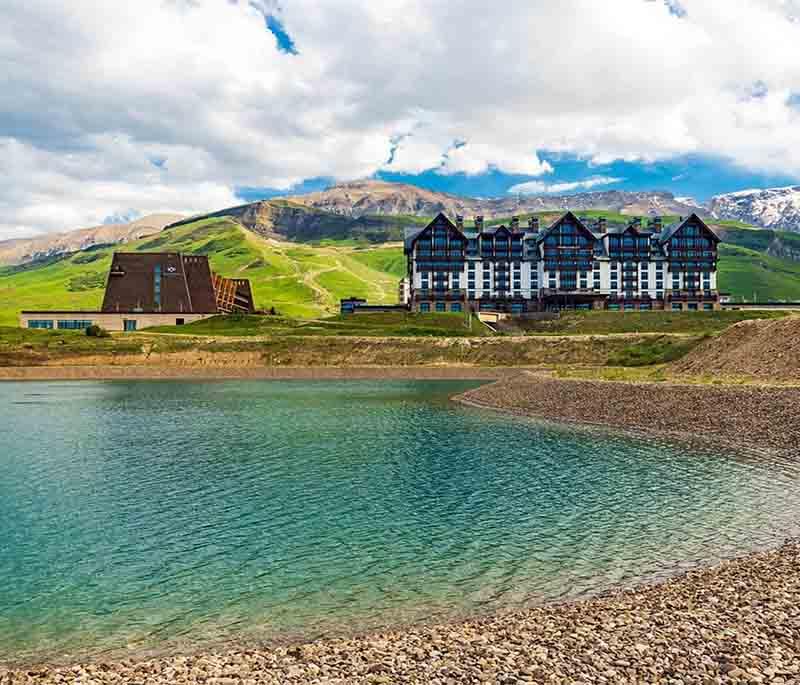 Shahdag Mountain Resort, Gusar, showcasing a premier ski destination with luxurious facilities and stunning mountain views.