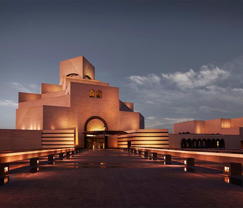 Antique cars, Islamic art, and desert artifacts on display inside Sheikh Faisal Museum’s traditional building.