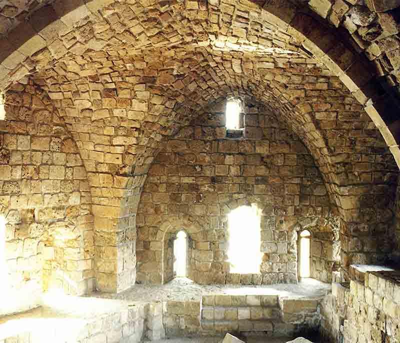 Sidon Sea Castle, a historic Crusader castle located on a small island off the coast of Sidon, accessible by a causeway.