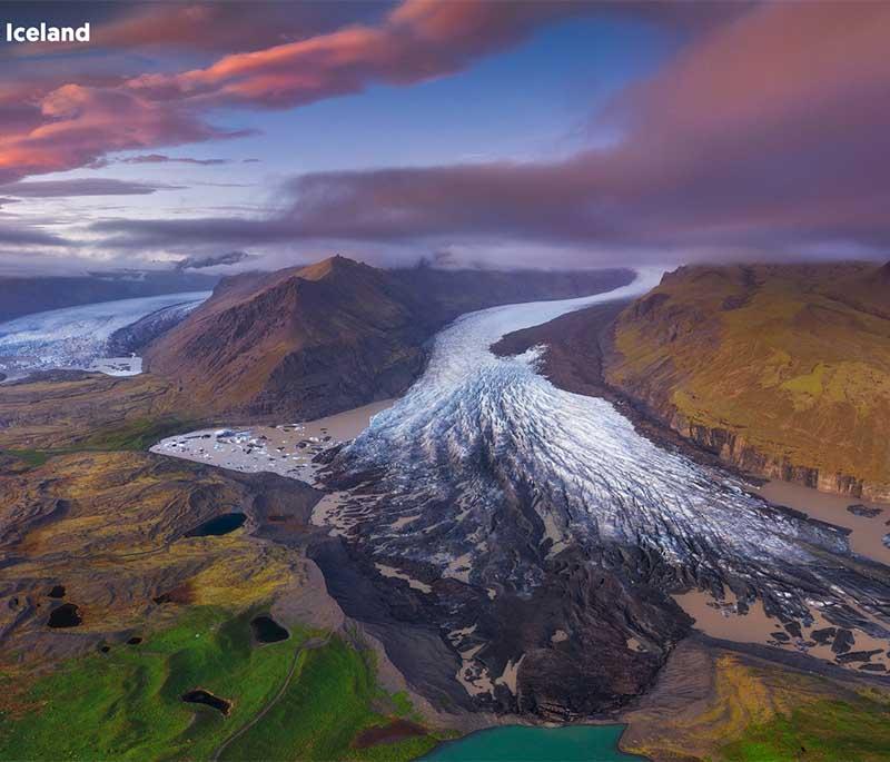 Skaftafell Nature Reserve, a part of Vatnajokull National Park, known for its beautiful hiking trails and stunning scenery.