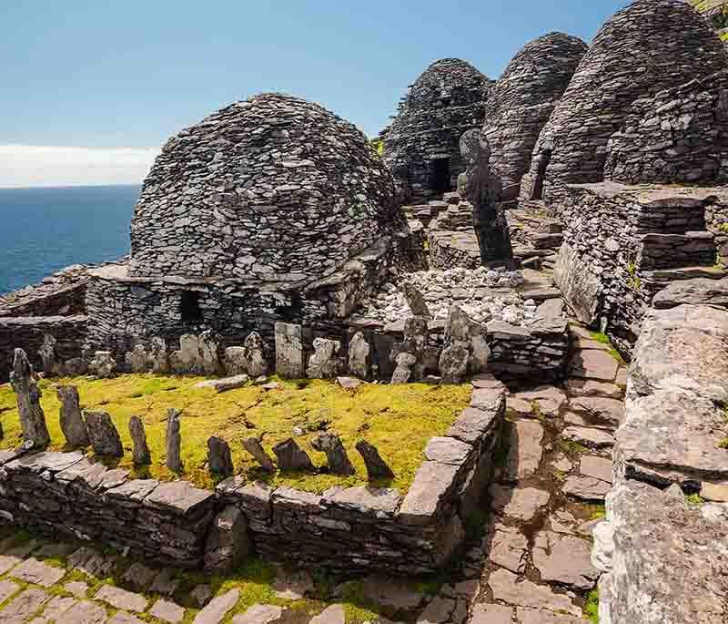 Skellig Islands, two small islands off the coast of County Kerry, known for their rugged beauty and historic monastic site.