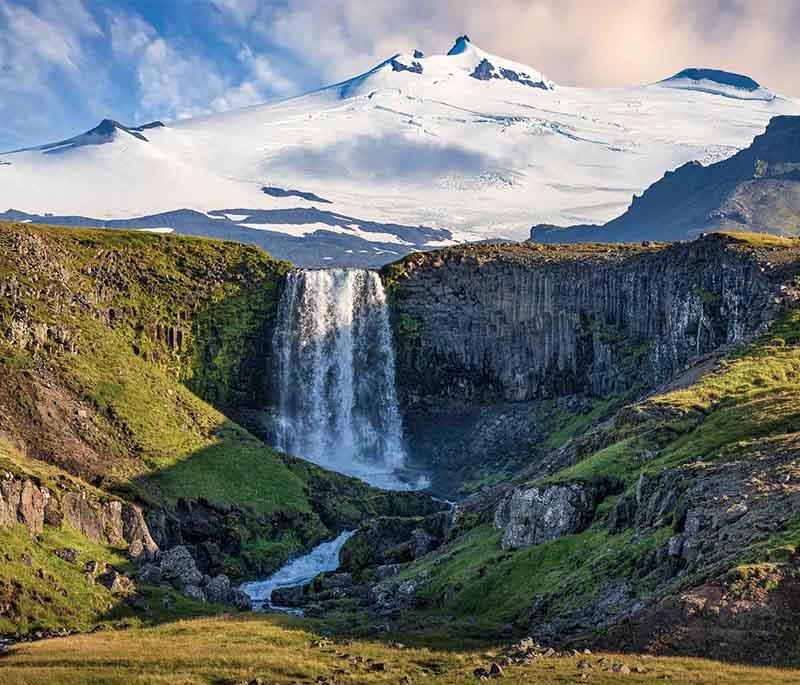 Snæfellsjökull National Park, a park on the Snaefellsnes Peninsula with a glacier-capped volcano and diverse landscapes.