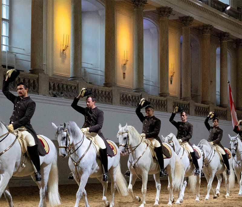 Spanish Riding School in Vienna is famous for its traditional dressage performances by the elegant Lipizzaner horses.