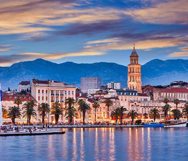 Split, known for the impressive Diocletian's Palace, a UNESCO World Heritage site, and its vibrant waterfront promenade.