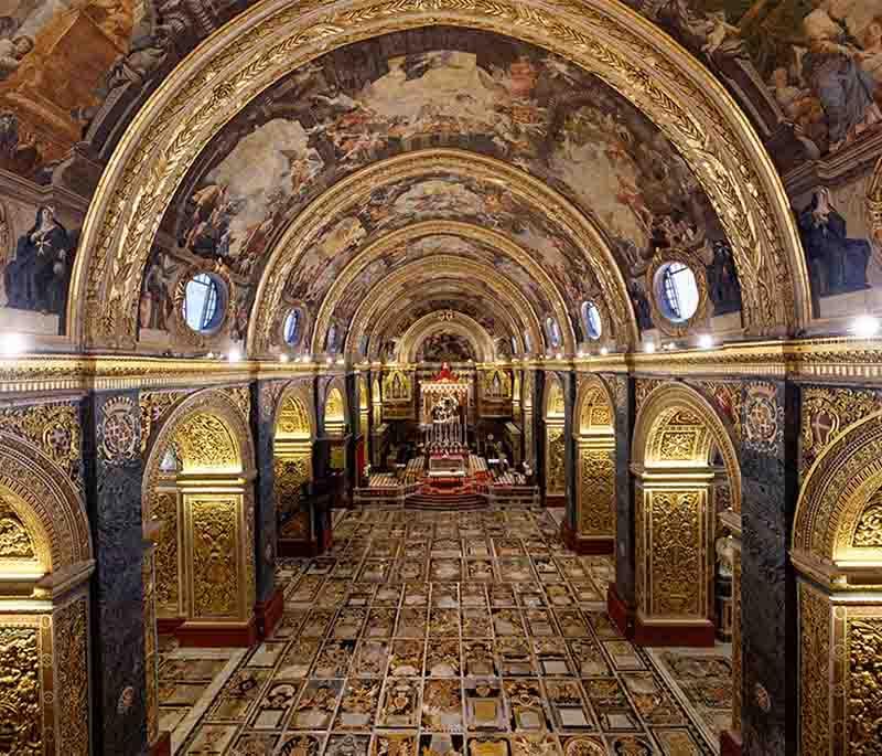 St. John's Co-Cathedral in Valletta is an ornately decorated cathedral renowned for its artistic heritage.