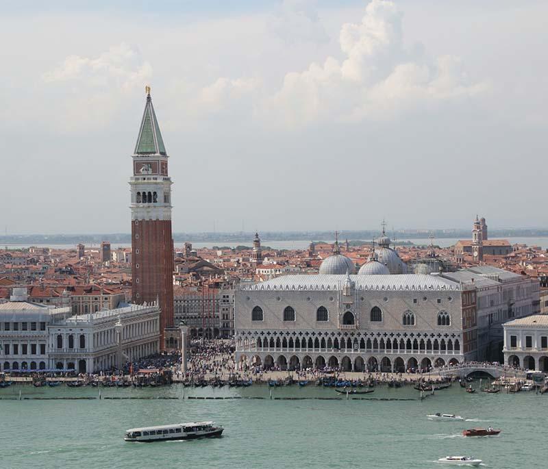 St. Mark's Square, main public square in Venice, known for its architecture, including St. Mark's Basilica and Campanile.