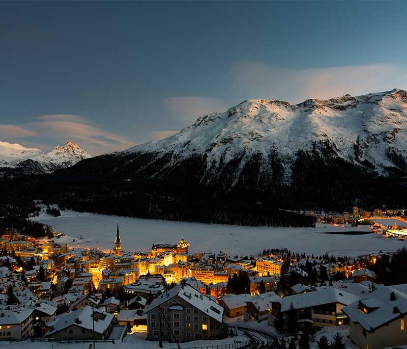 St. Moritz - A luxury alpine resort town known for its winter sports, beautiful scenery, and high-end amenities.