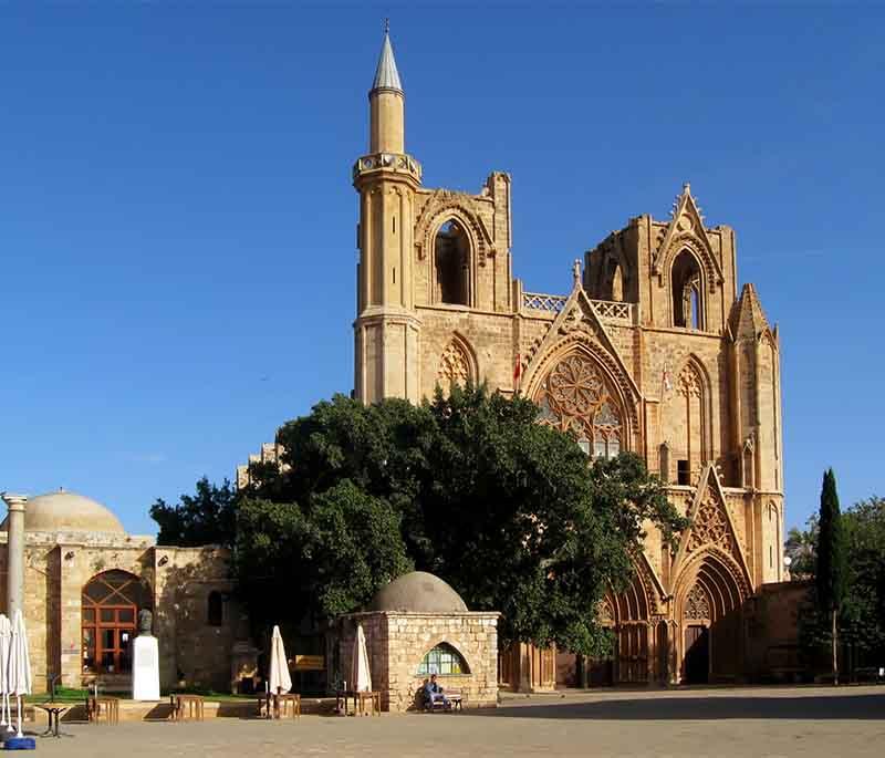 St. Nicholas Cathedral (Famagusta), a historic Gothic cathedral now serving as a mosque, reflecting Cyprus' cultural heritage