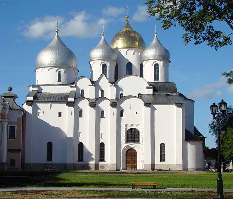 St. Sophia Cathedral in Novgorod is one of Russia's oldest churches, adorned with impressive frescoes.