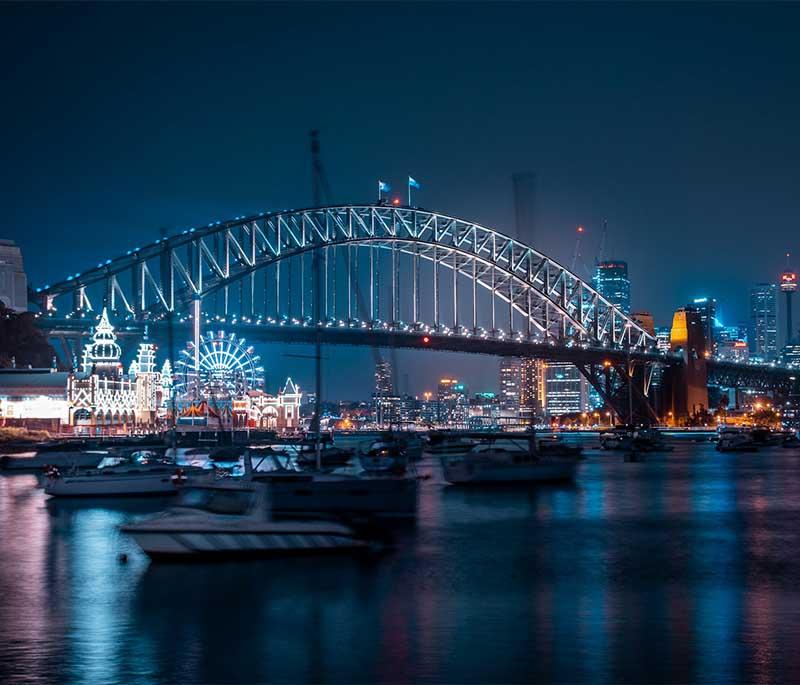 Sydney Harbour Bridge in Sydney, New South Wales, provides stunning harbor views and has options for thrilling bridge climbs.