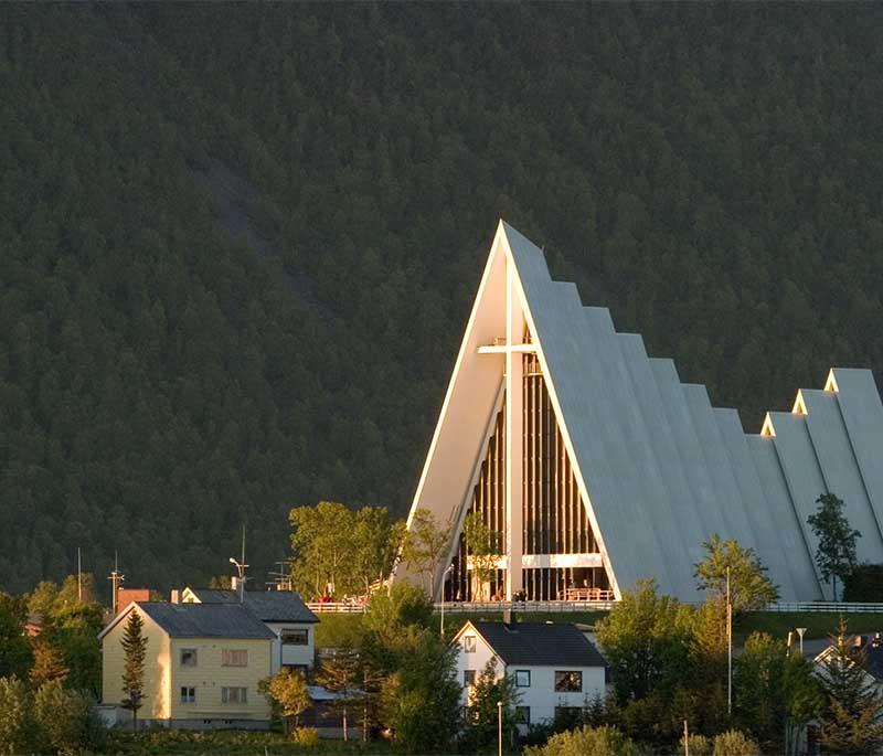 The Arctic Cathedral, Tromsø - A modern church known for its striking architecture and stained-glass windows.