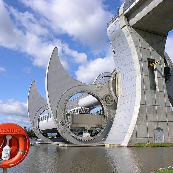 The Falkirk Wheel, Falkirk, Scotland - A unique rotating boat lift connecting the Forth and Clyde Canal with the Union Canal.