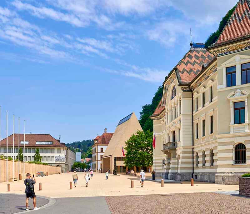 The Main Square in Vaduz: Central gathering place with shops, cafes, and the Town Hall, used for events.