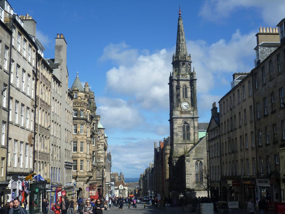 The Royal Mile: Historic street in Edinburgh's Old Town, stretching from Edinburgh Castle to Holyroodhouse Palace.