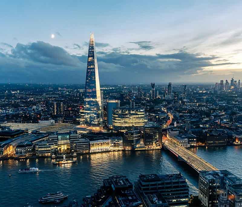 The Shard, London - The tallest building in the UK, offering panoramic views of London from its observation decks.