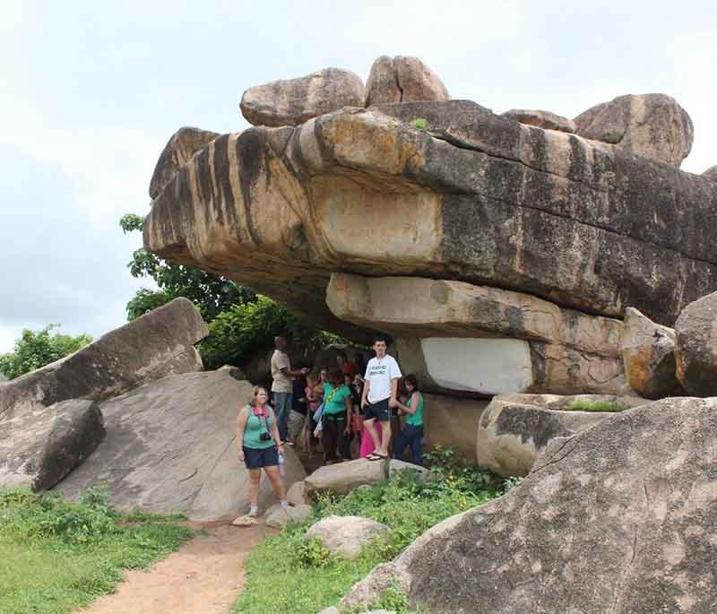 Tongo Hills, a scenic area with unique rock formations and traditional shrines, located near the town of Tongo.