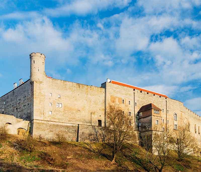 Toompea Castle, a historic castle that serves as the seat of the Estonian Parliament, offering stunning views over Tallinn.