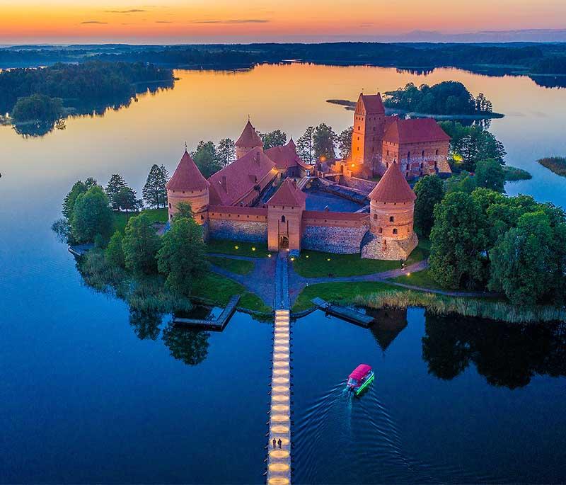 Trakai Island Castle: Medieval castle on an island in Lake Galvė, known for its stunning setting and historical importance.