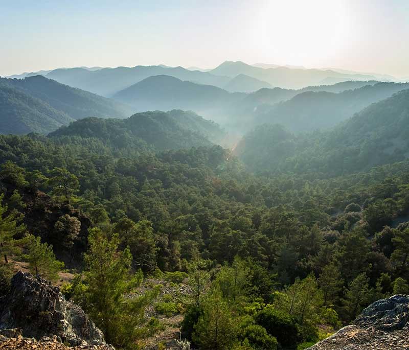 Troodos Mountains, offering scenic beauty, traditional villages, and excellent opportunities for hiking and skiing.