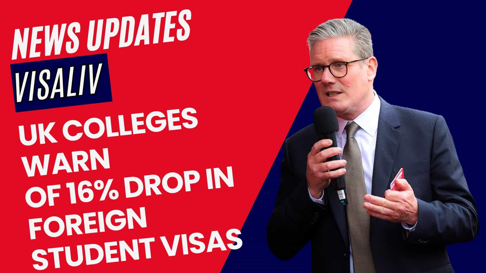 UK colleges raise concerns over a 16% decline in foreign student visas, impacting international student recruitment.