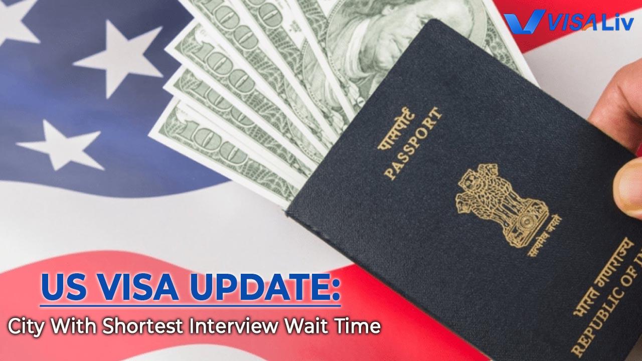 US consulate exterior where visa applicants arrive to benefit from the city with the shortest interview wait times.