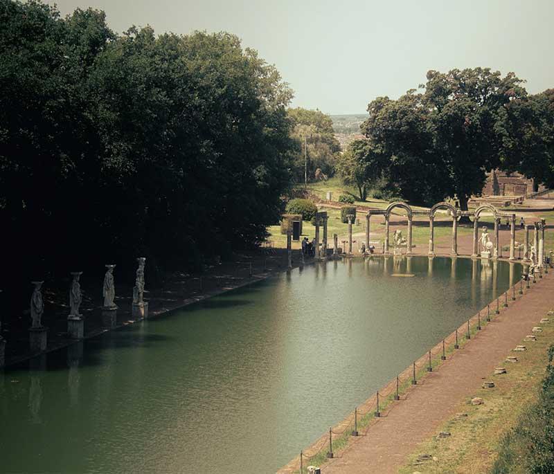 Villa Adriana, Tivoli, the ruins of Emperor Hadrian's luxurious villa, featuring impressive architecture and gardens.