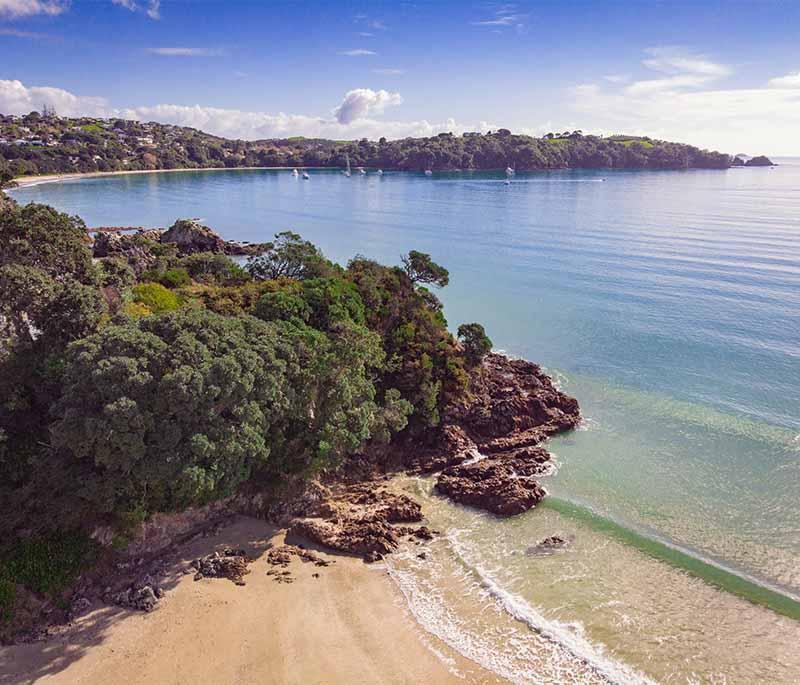 Waiheke Island, Auckland - Famous for its vineyards, olive groves, and beautiful beaches, accessible by ferry from Auckland.