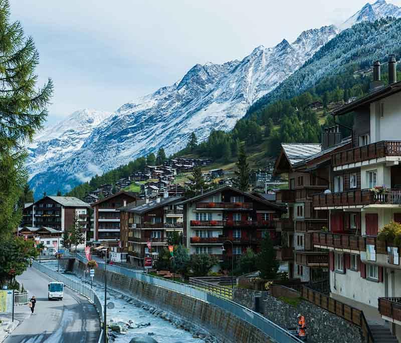 Zermatt - A popular mountain resort town at the foot of the Matterhorn, famous for skiing, hiking, and mountaineering.