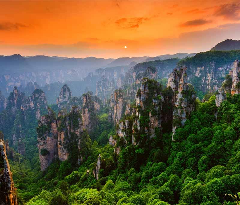 Zhangjiajie National Forest Park in Hunan is known for its pillar-like formations that inspired the film Avatar.