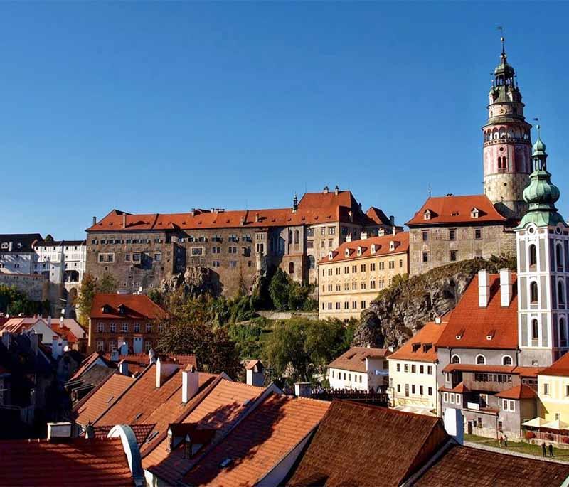 Cesky Krumlov Castle, one of the largest castles in the Czech Republic, offering stunning views and a preserved old town.