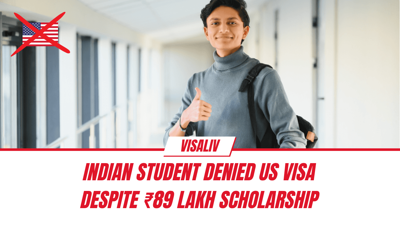 Indian Student Visa: Image depicting an Indian student denied a US visa despite receiving an ₹89 lakh scholarship.