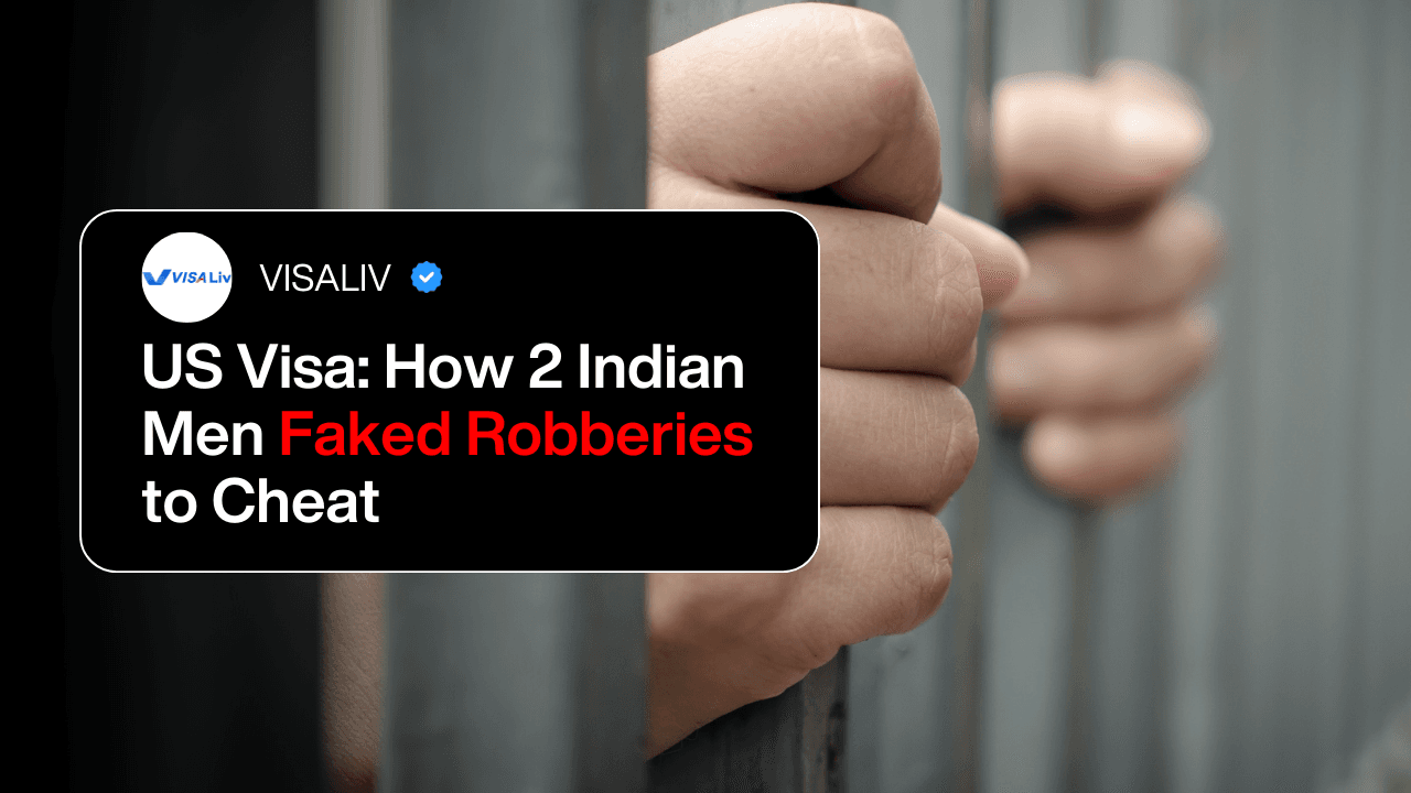US visa misuse case where two Indians staged robberies to defraud authorities and gain immigration benefits.