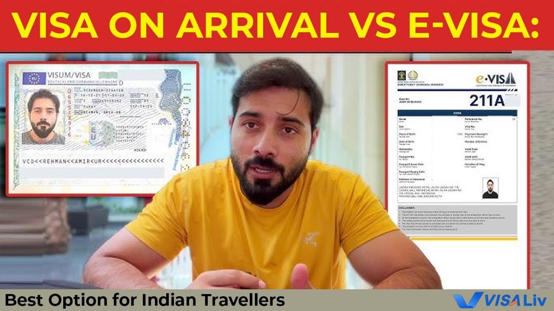 Indian travellers comparing visa on arrival and e-visa options to choose best, fastest, and most convenient travel process.